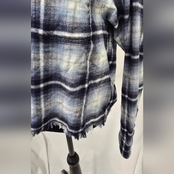 Lucky Brand women XL raw hem plaid cropped top flannel boxy gorpcore grangecore - Picture 4 of 9